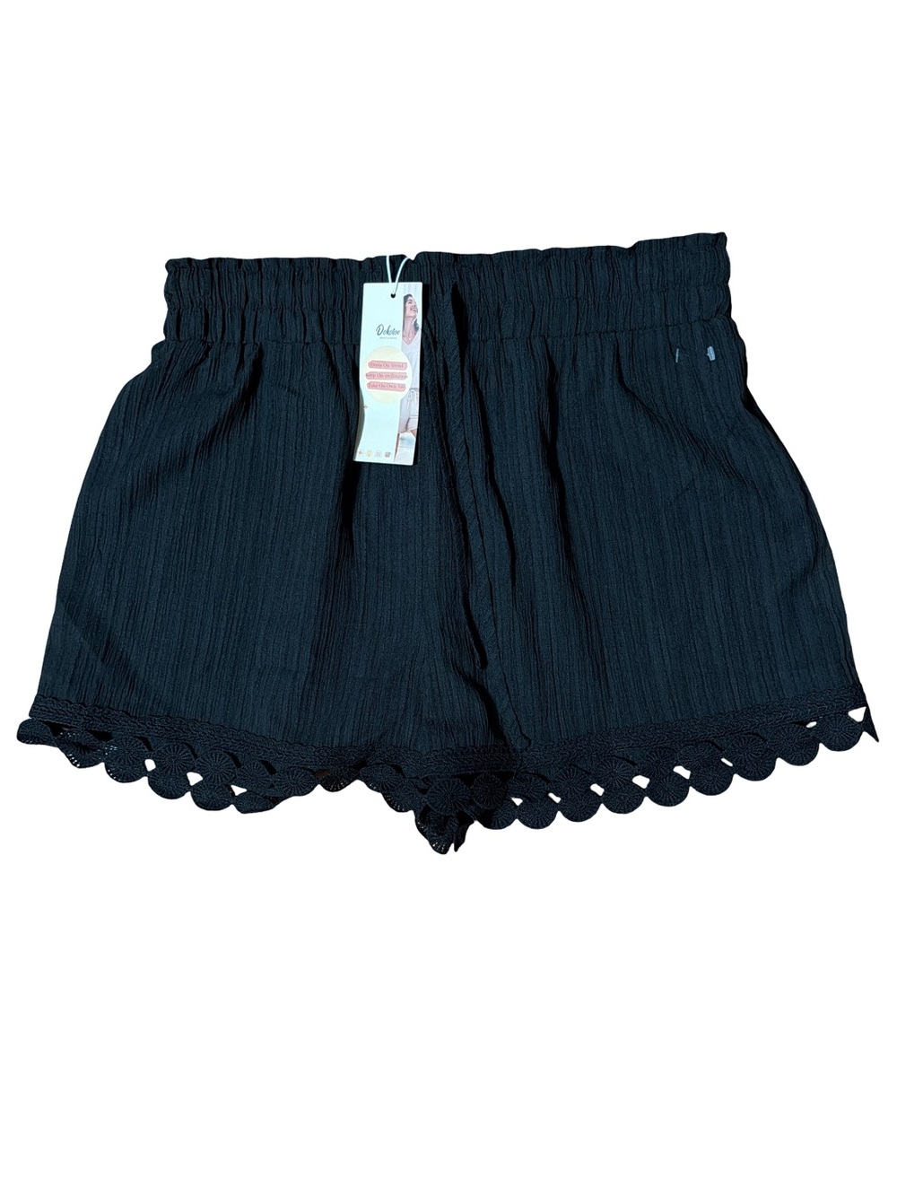 Women's Black Lace-Trim Elastic Waist Shorts